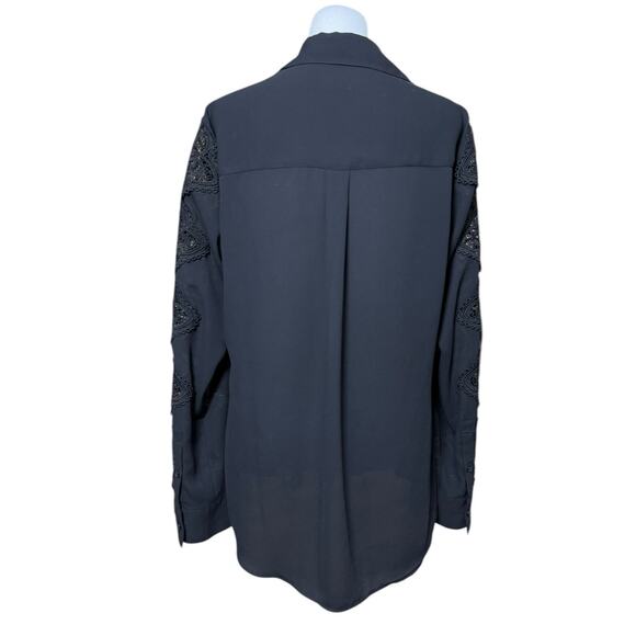 Express‎ Portofino Shirt Women M Black Lace Classic Office Career Work Capsule - Picture 7 of 10